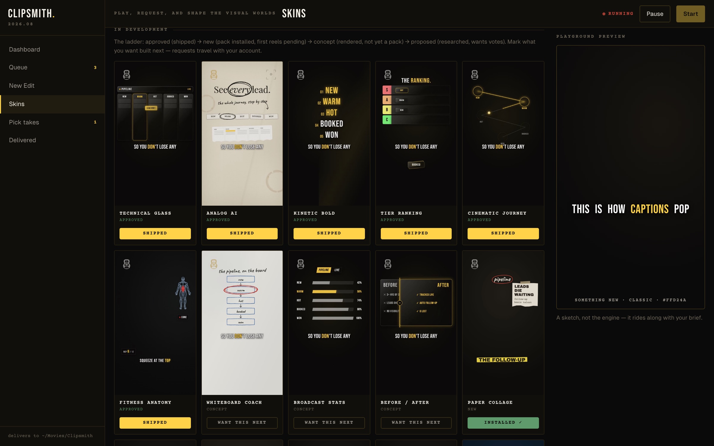 The skins board: approved skins shipped, concepts you can vote to have built next
